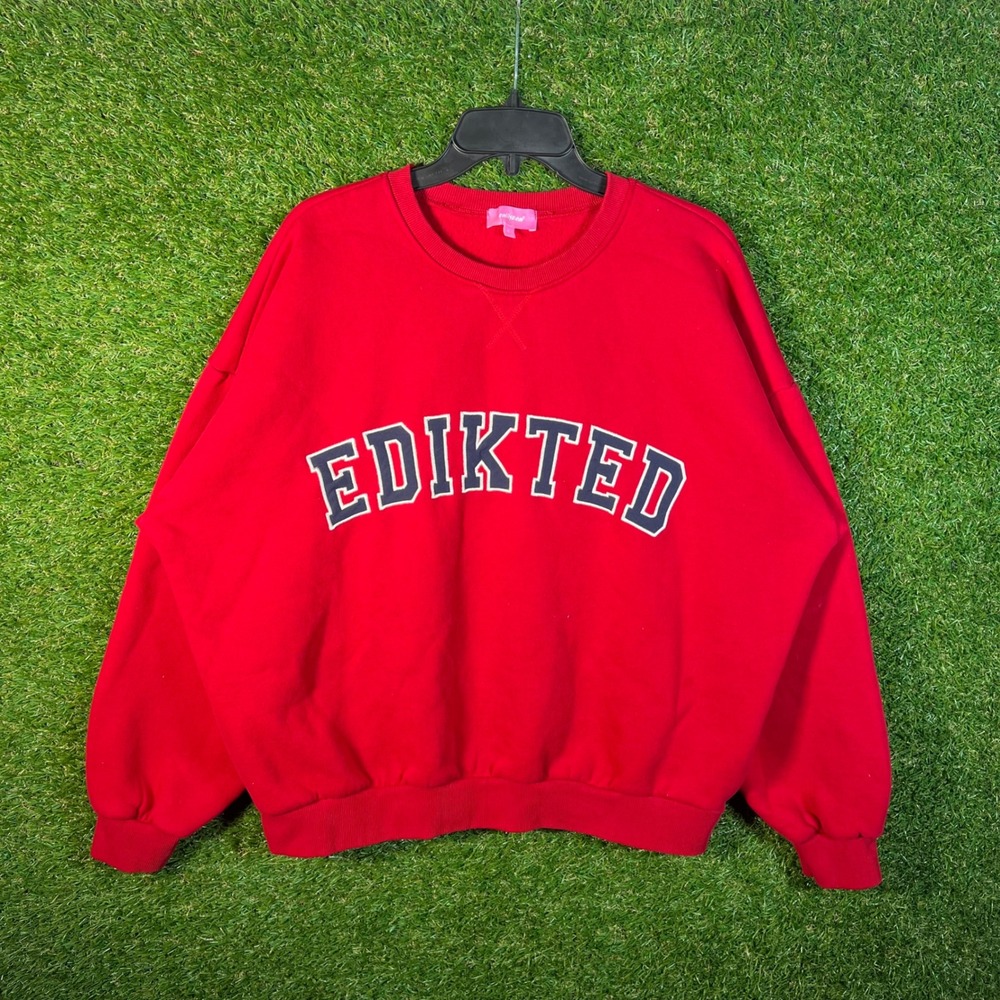 Edikted Red Collegiate Arch Logo Oversized Crewneck Sweatshirt Mens Large